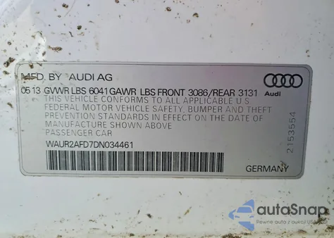 2013 Audi A8 L Quattro z USA, uszkodzony, nr VIN WAUR2AFD7DN034461